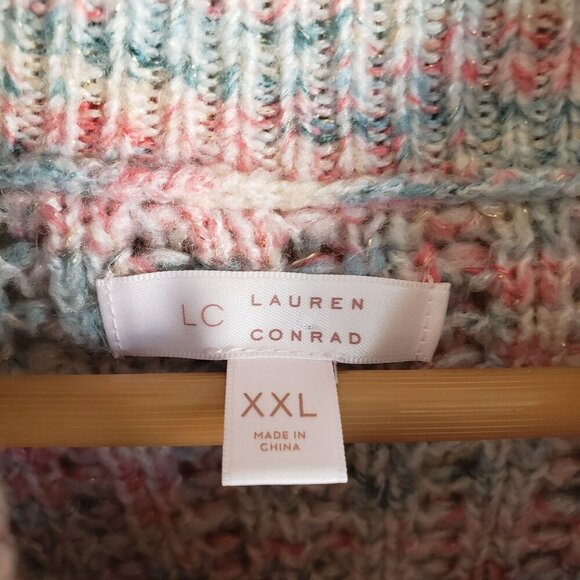 LC Lauren Conrad Knit Pastel Mock Neck Sweater Blue/Pink Sz Women's XXL Metallic - Picture 2 of 11